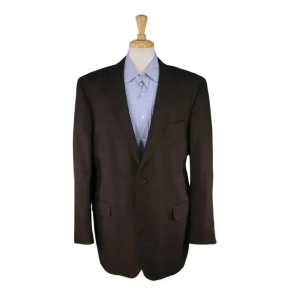 Jos A Bank Signature Gold Brown Windowpane Wool-Silk 2-Btn Sportcoat Blazer 46L - Picture 1 of 8